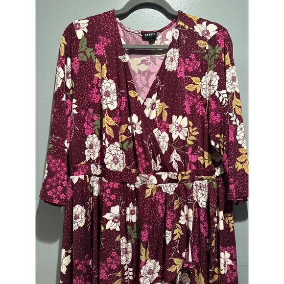 Torrid Women’s Size 2 Burgundy Floral Dress Plus Size Romantic Y2K Style Cottage - Picture 2 of 8
